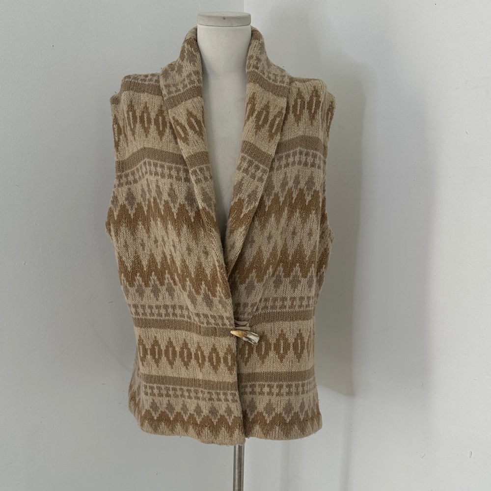 Vintage Ralph Lauren Aztec Southwestern Wool Linen Silk Toggle Closure Vest XL